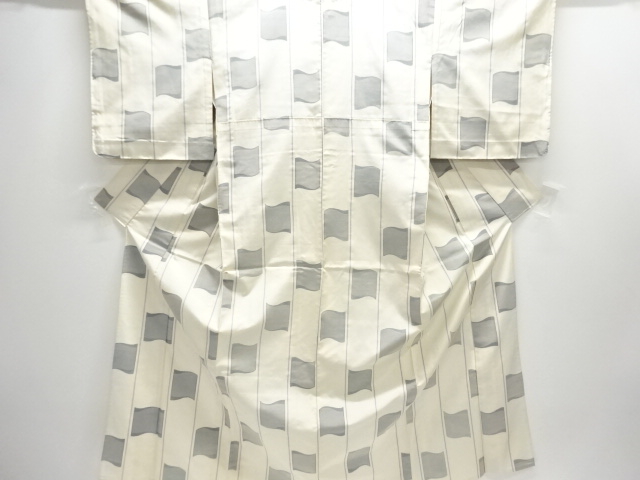 アンティーク　瓦模様織り出し手織り紬単衣着物